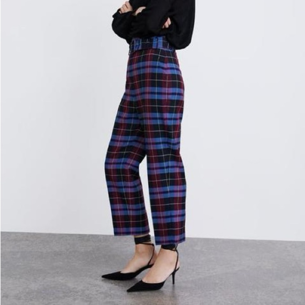 Zara Belted Plaid Pants